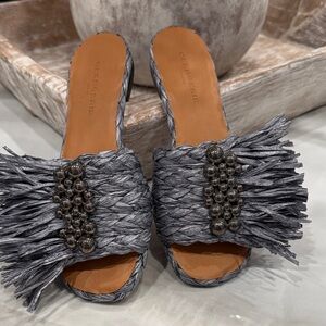 Robert Clergerie Gray Fringe Mules